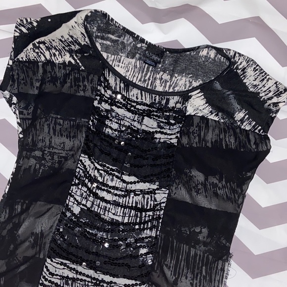 Daytrip Shirt womens small sparkly, striped, see thru, black and grey - Picture 10 of 10